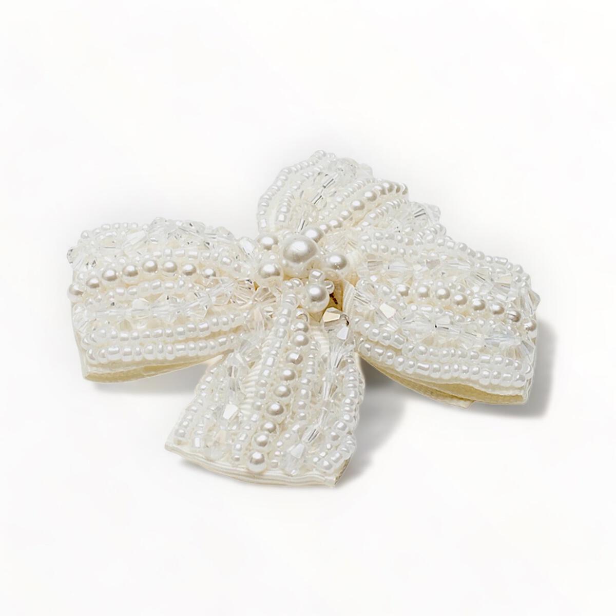 Girl's Hair Clip Crystal & Pearl Cross Bow