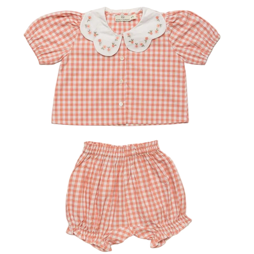 Tilly Coral Gingham Infant Bloomer Set