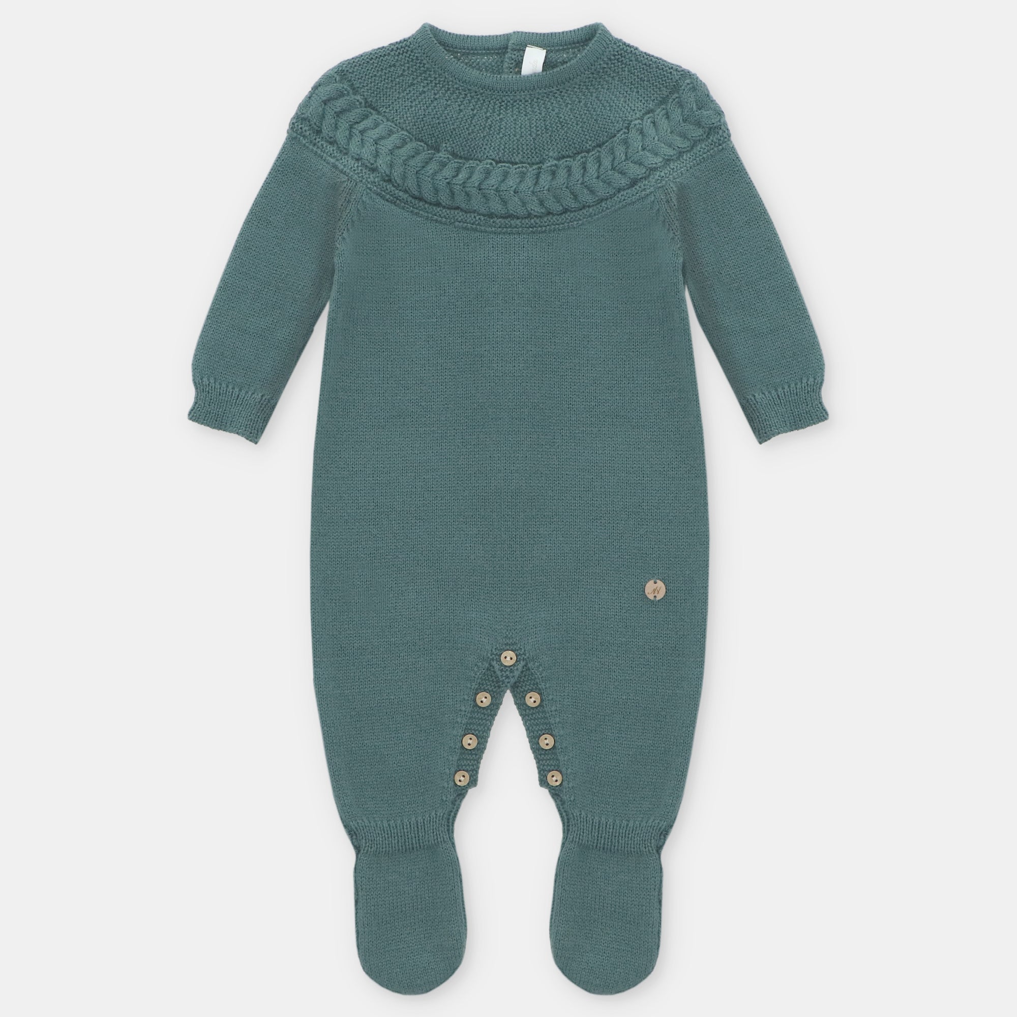 Forest Green Knitted Cable Yoke Footie