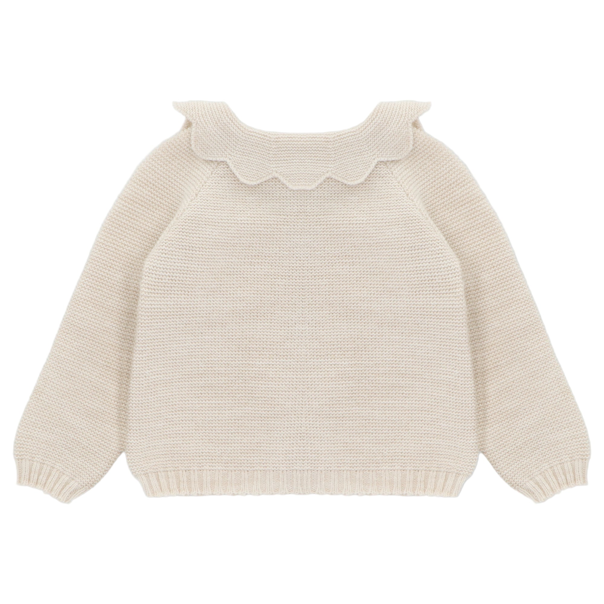 Girl's Beige Cardigan With Scallop Collar