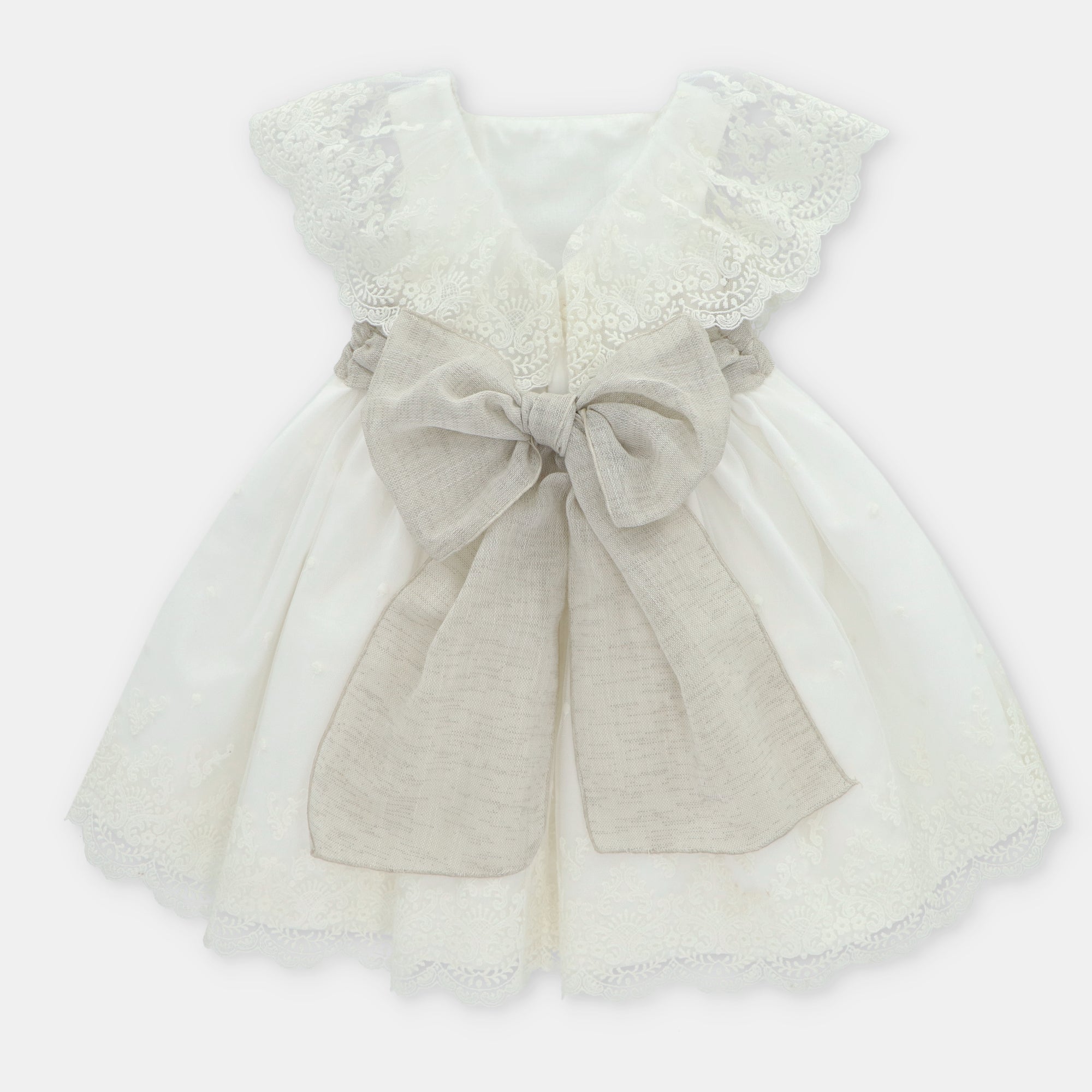 Girl's Off White Tulle Lace Pinafore Dress