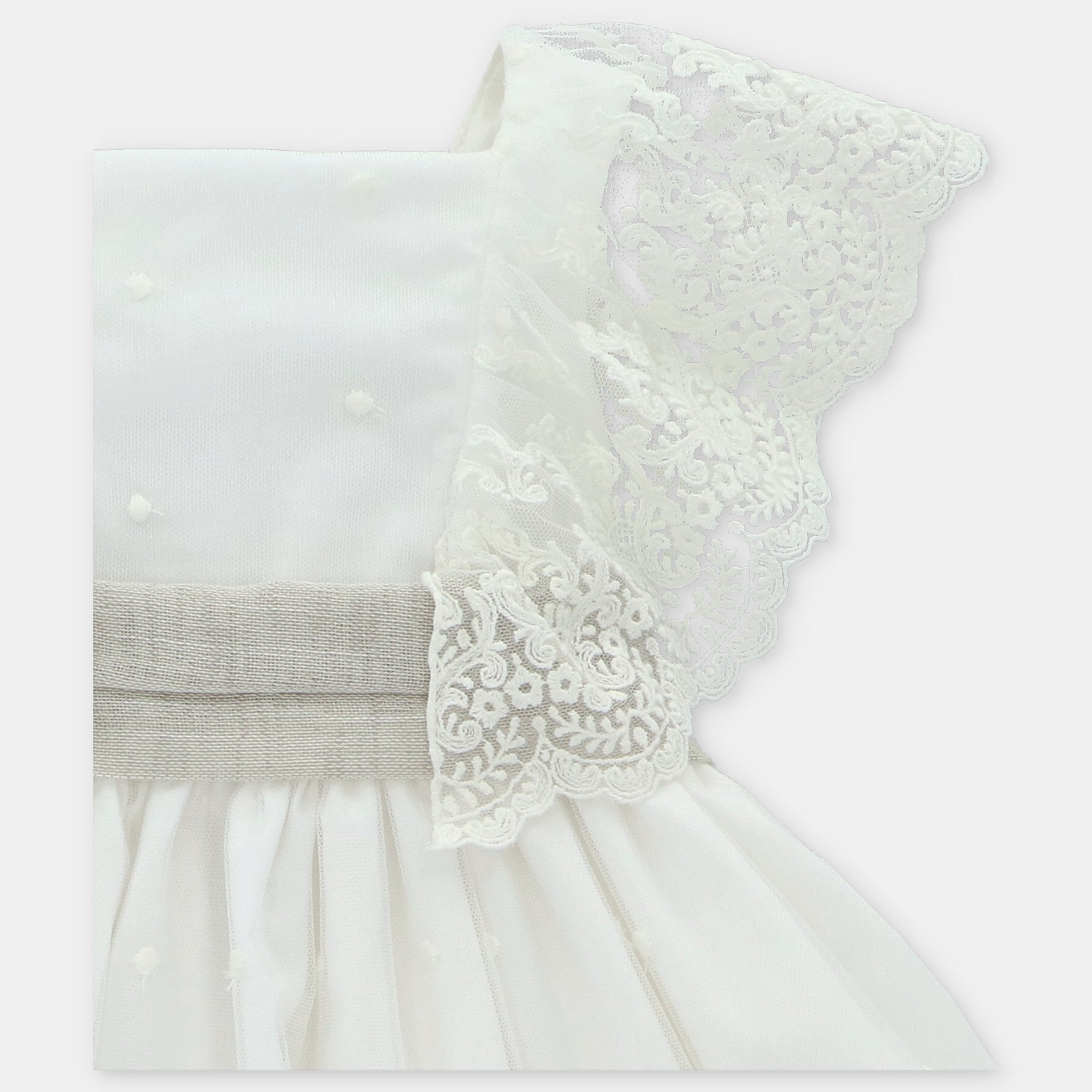 Girl's Off White Tulle Lace Pinafore Dress