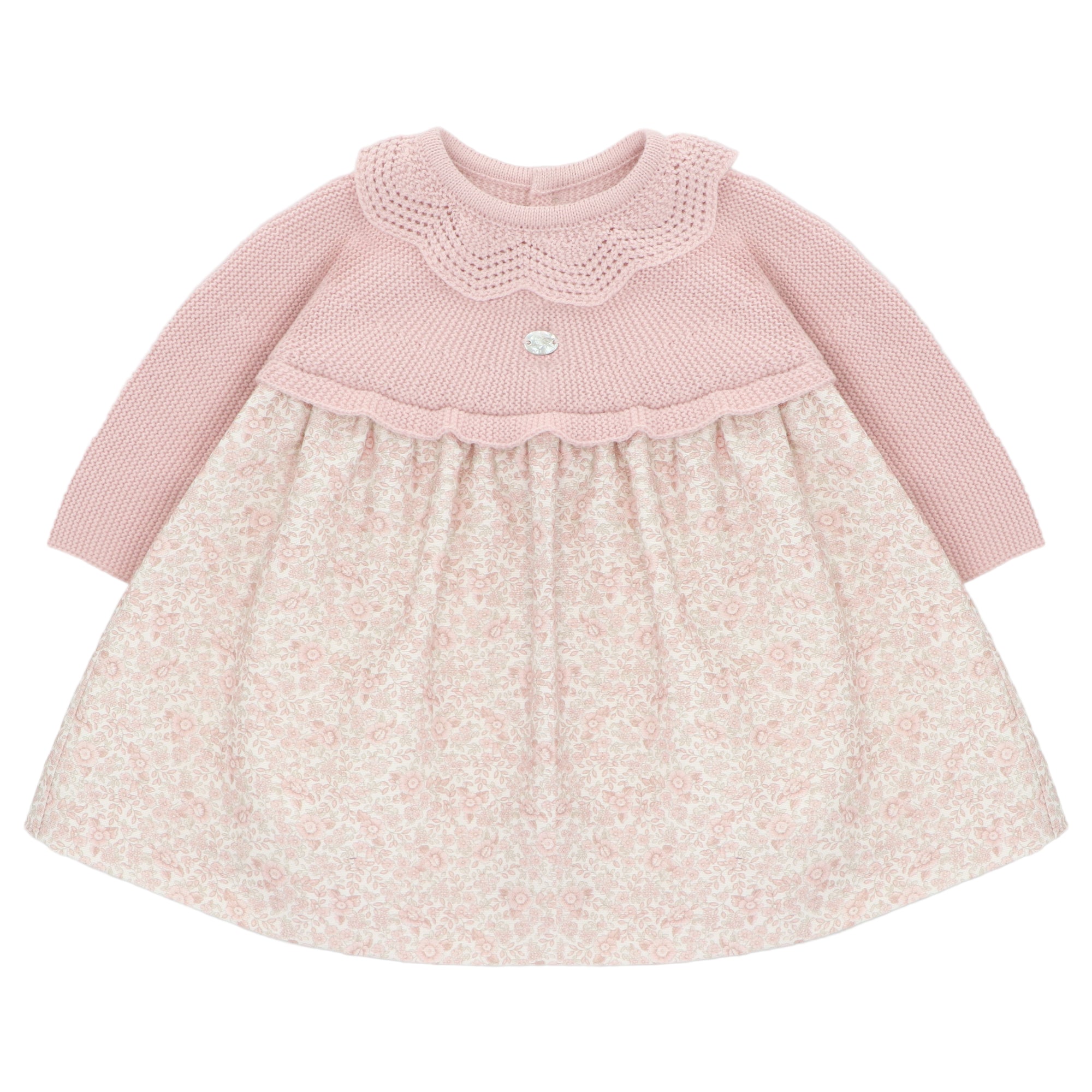 Pink Knitted Scallop and Pink Print Dress