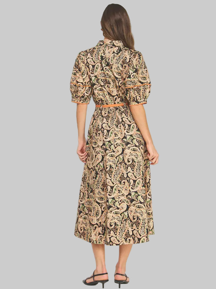 Posh Paisley Print with Orange Piping Dress