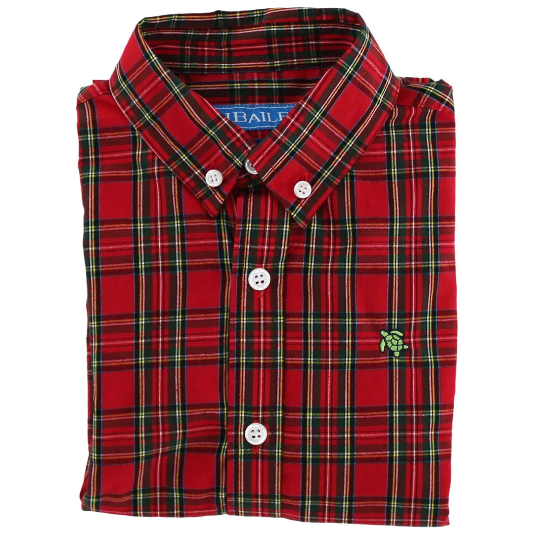 Boy's Bailey Red Stewart Tartan Plaid  Shirt