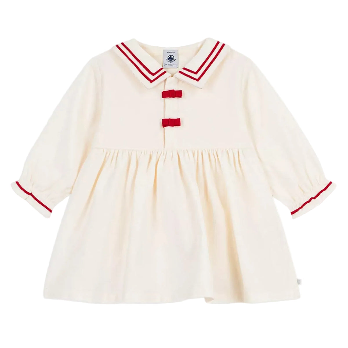 Cream Corduroy Dress Red Trim