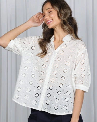 White Eyelet Boxy Blouse