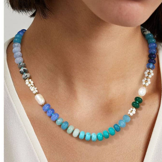 NATURAL STONE AGATE GLASS STAINLESS STEEL NECKLACE | 80N9204