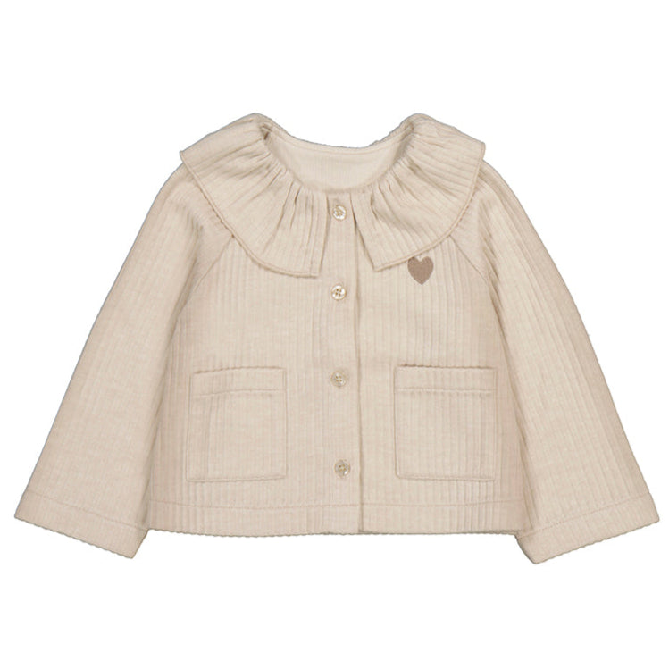 Sand Ribbed Ruffle Collar Jacket