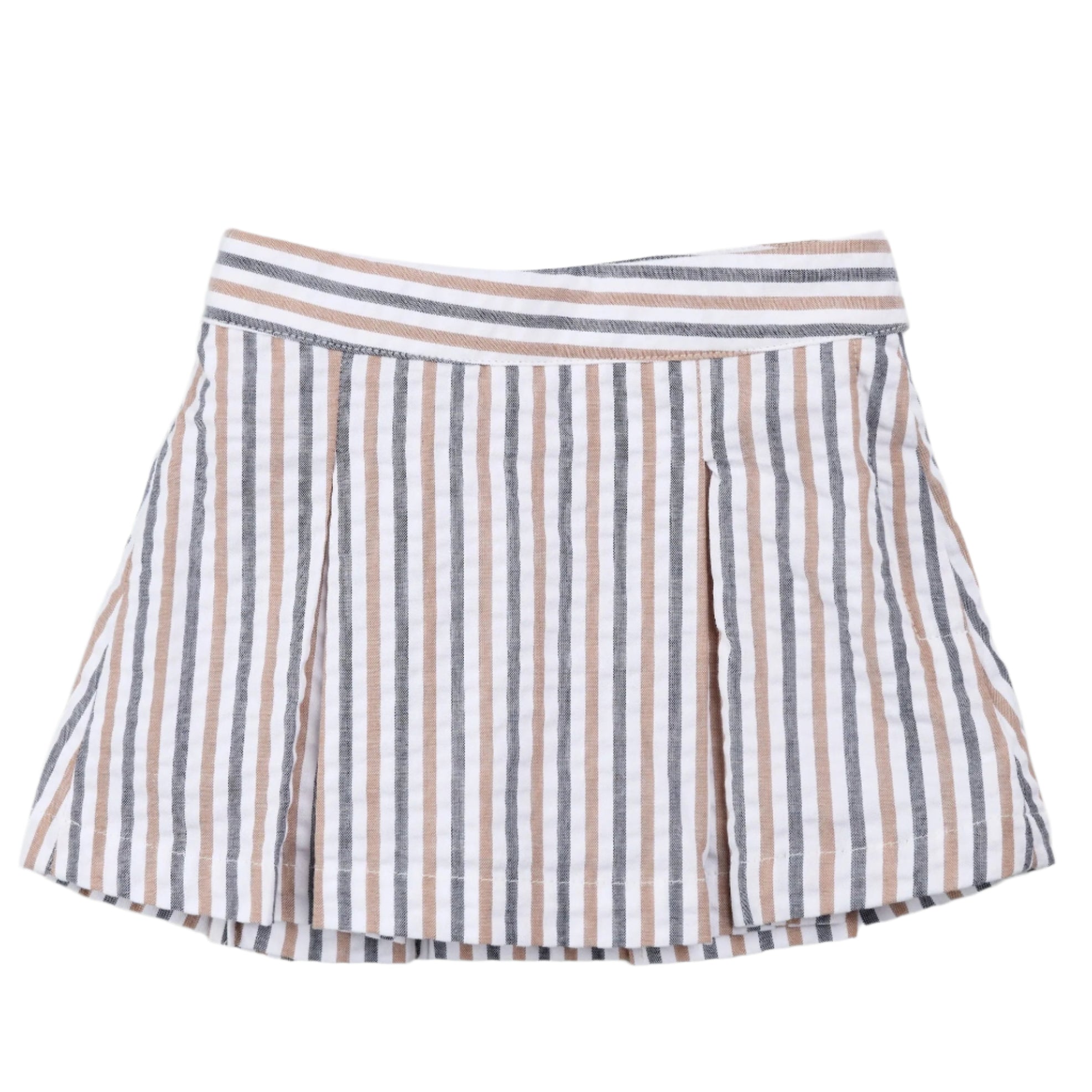 Camel & Navy Seersucker Stripe Skort