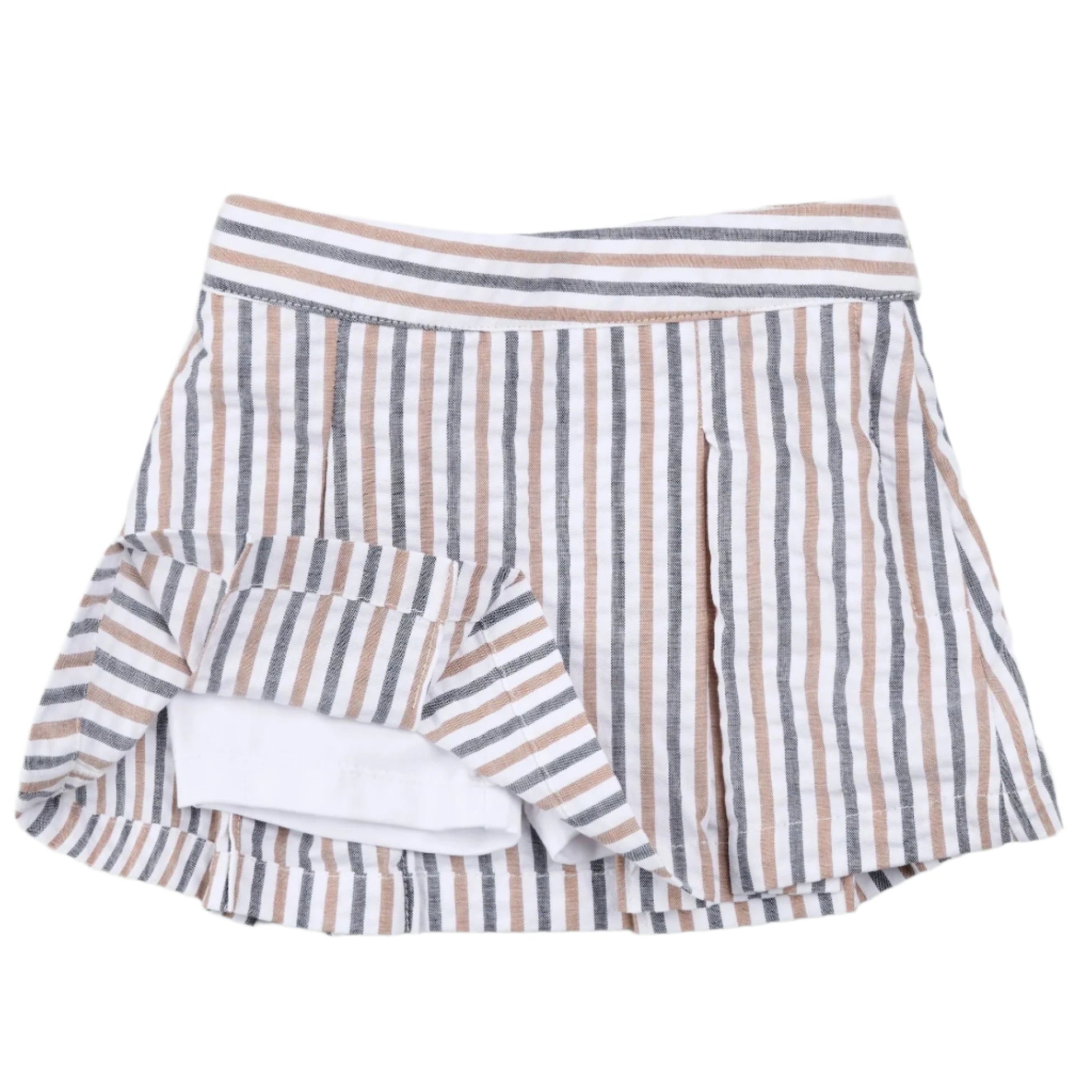 Camel & Navy Seersucker Stripe Skort