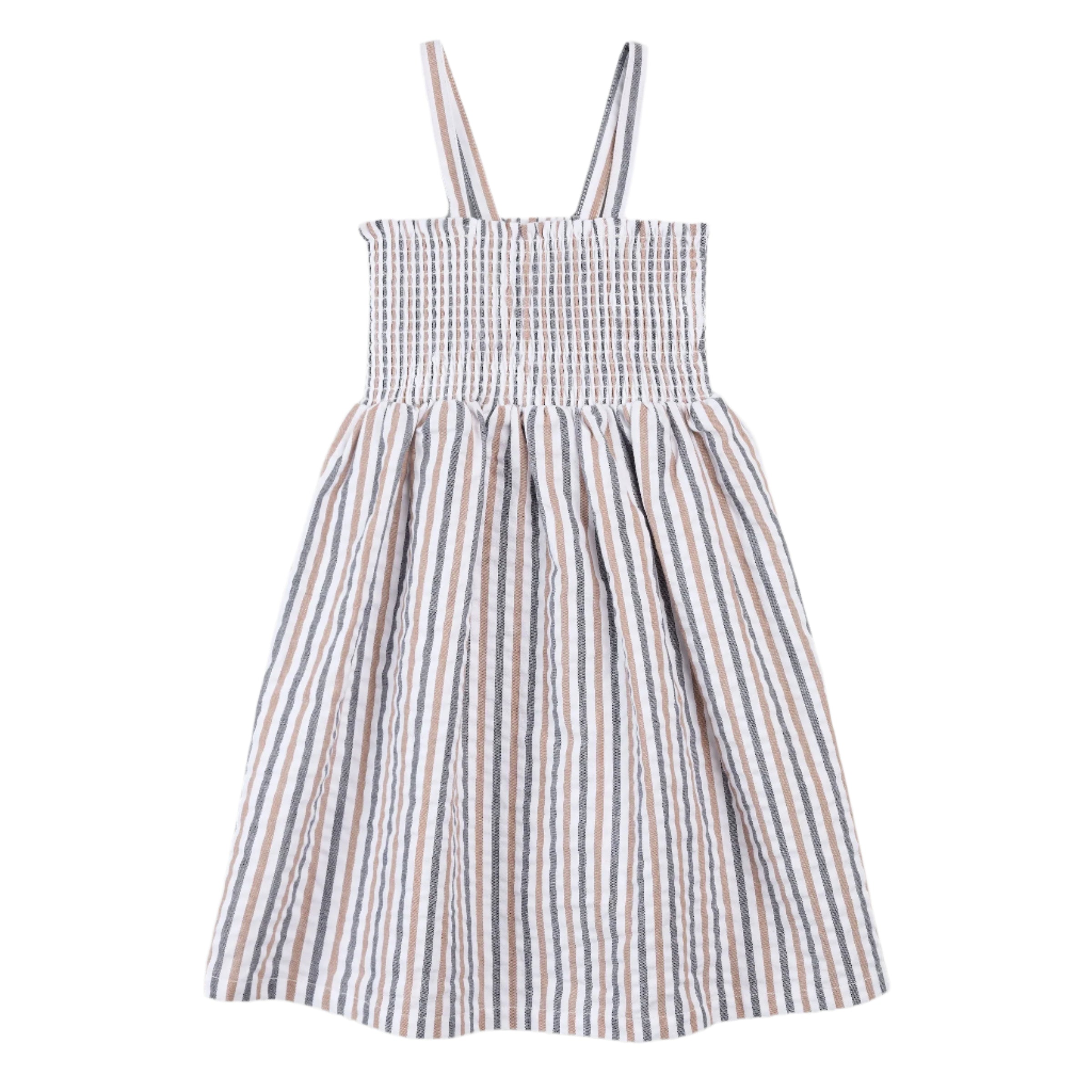 Camel & Navy Seersucker Sundress
