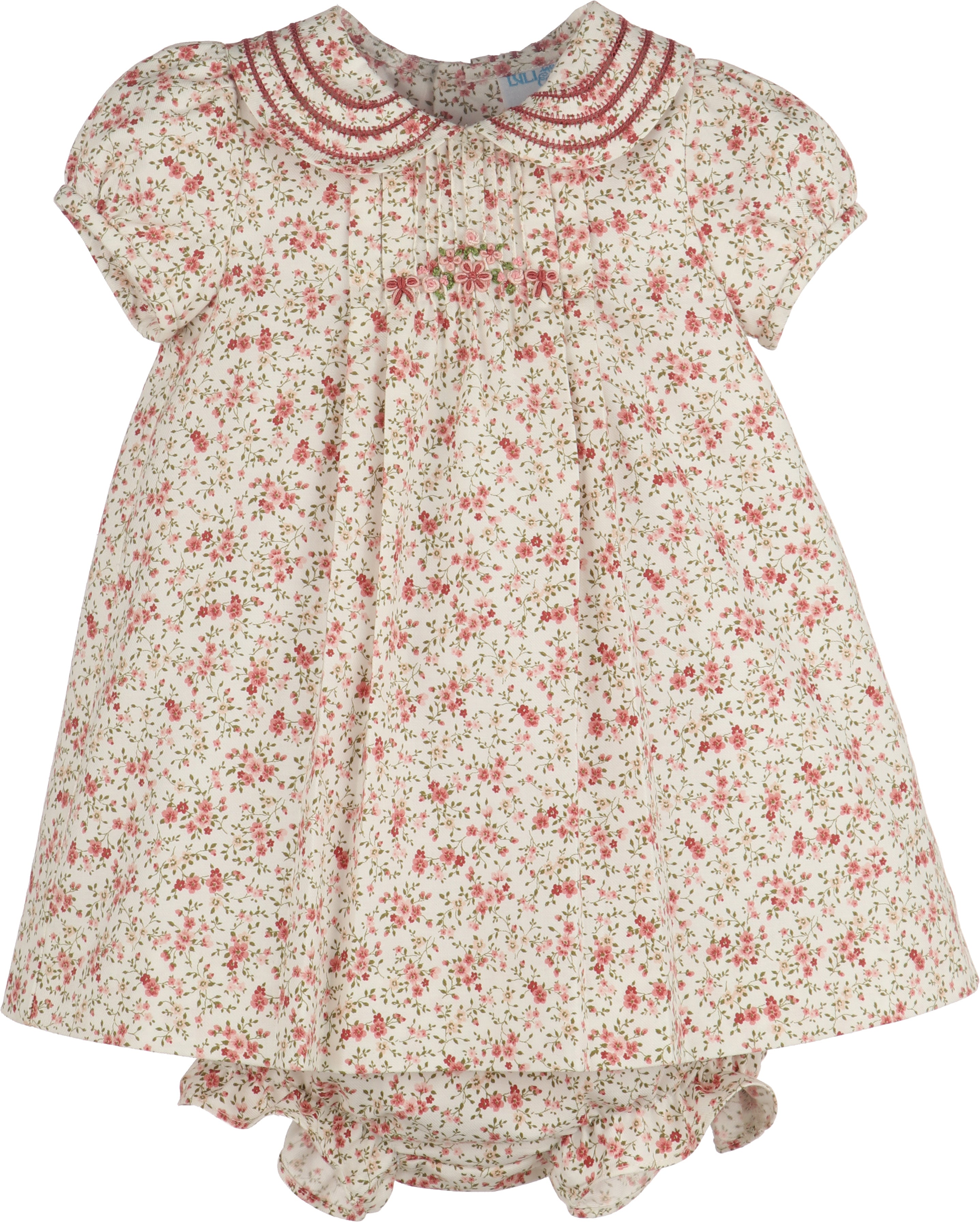 Burgundy Ditsy Embroidered Infant Dress