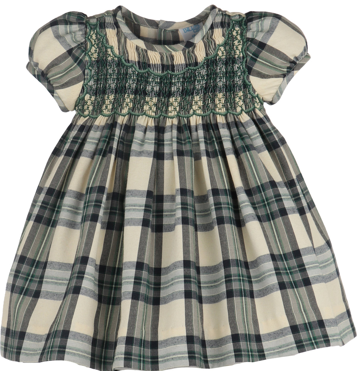 Navy Green Plaid Smocked Infant Dress
