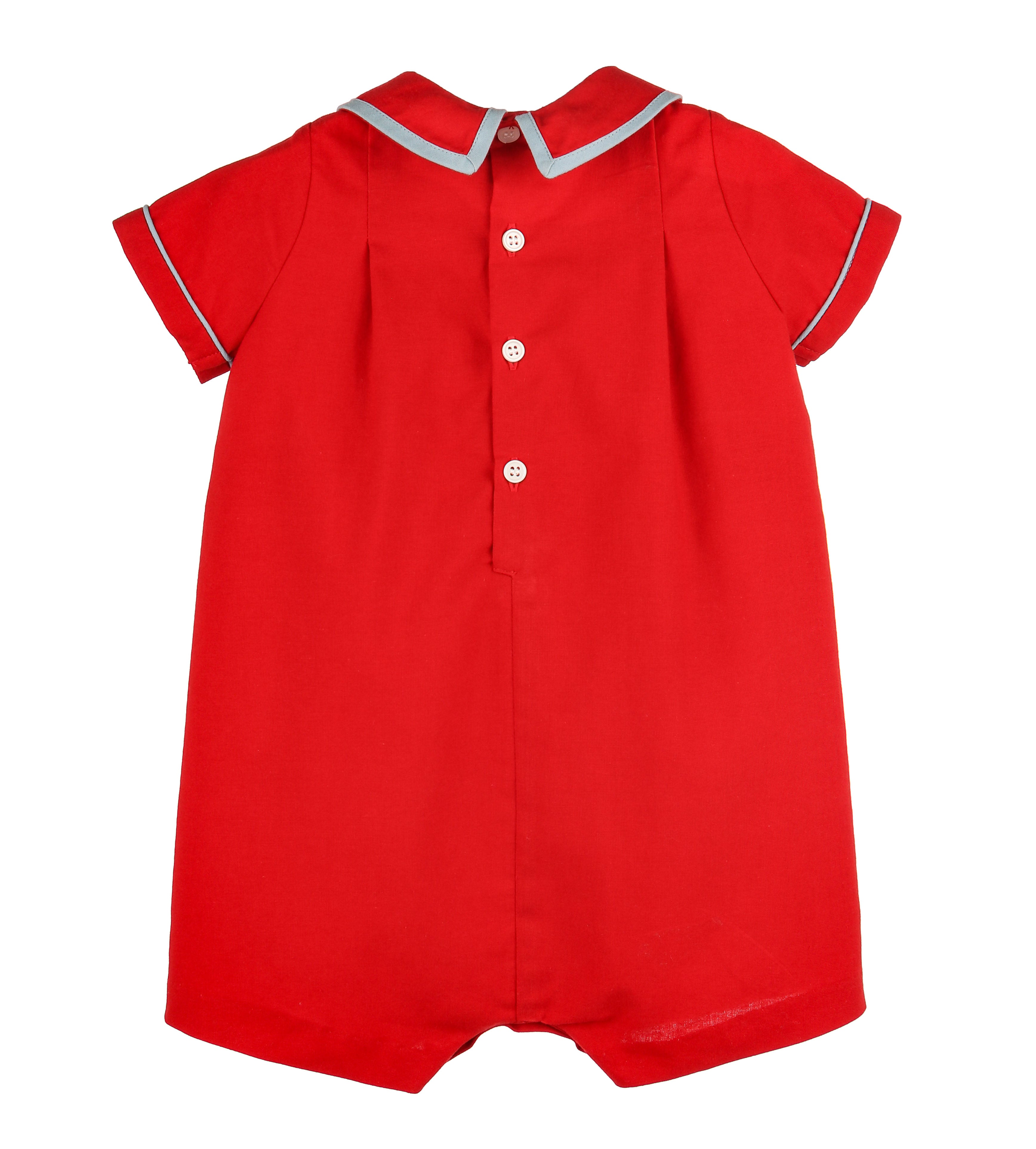 Red with Light Blue Piped Romper
