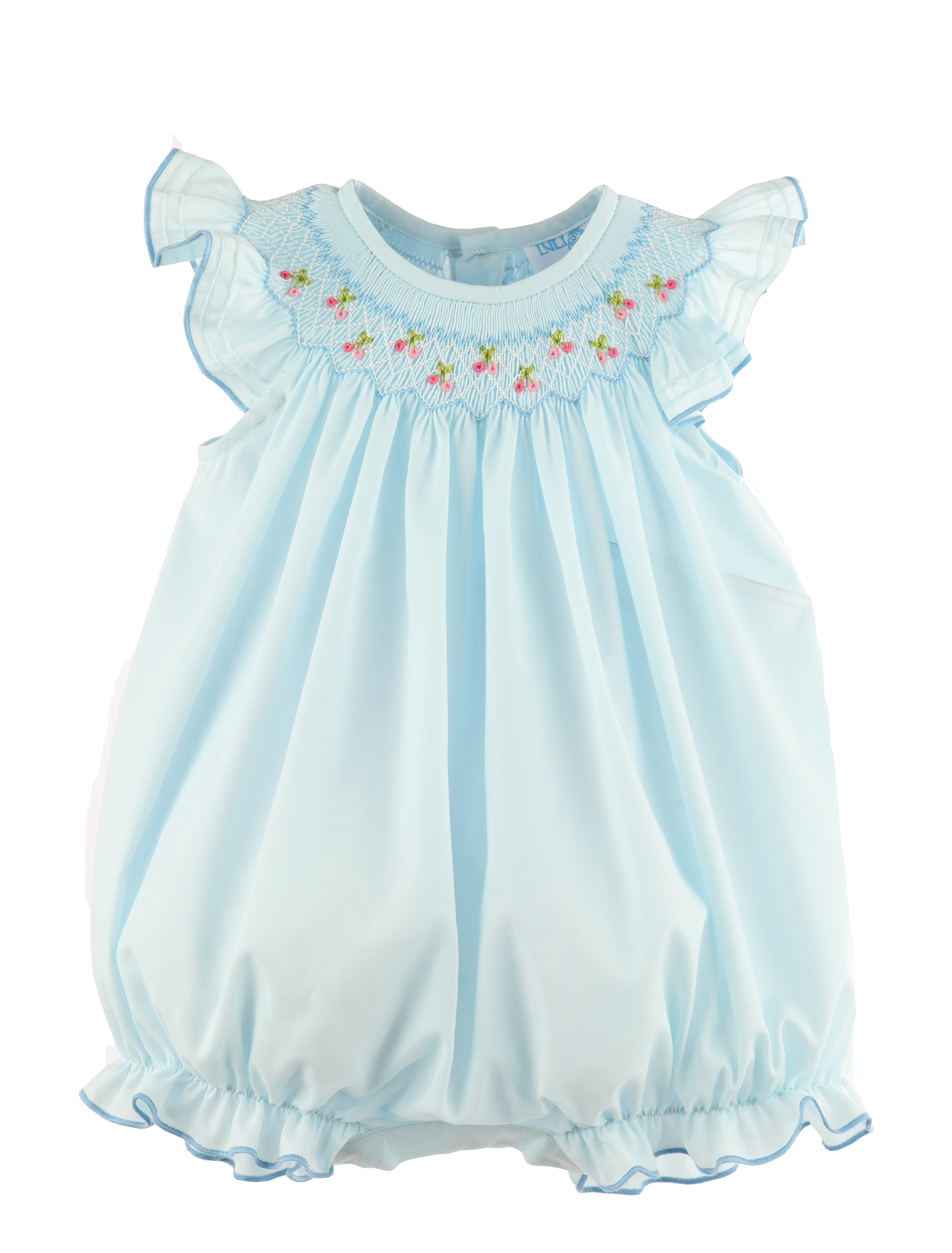 Luli Blue Bishop Smocked Romper