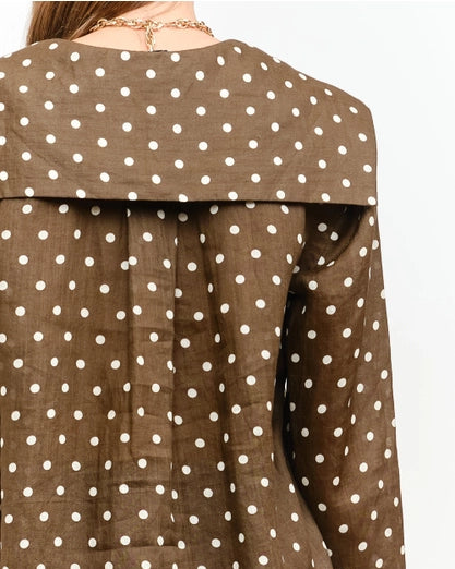 Brown Polkadot Sailor Collar Blouse