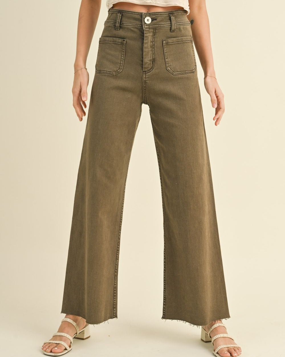 Washed Brown Twill Wide Leg Pant