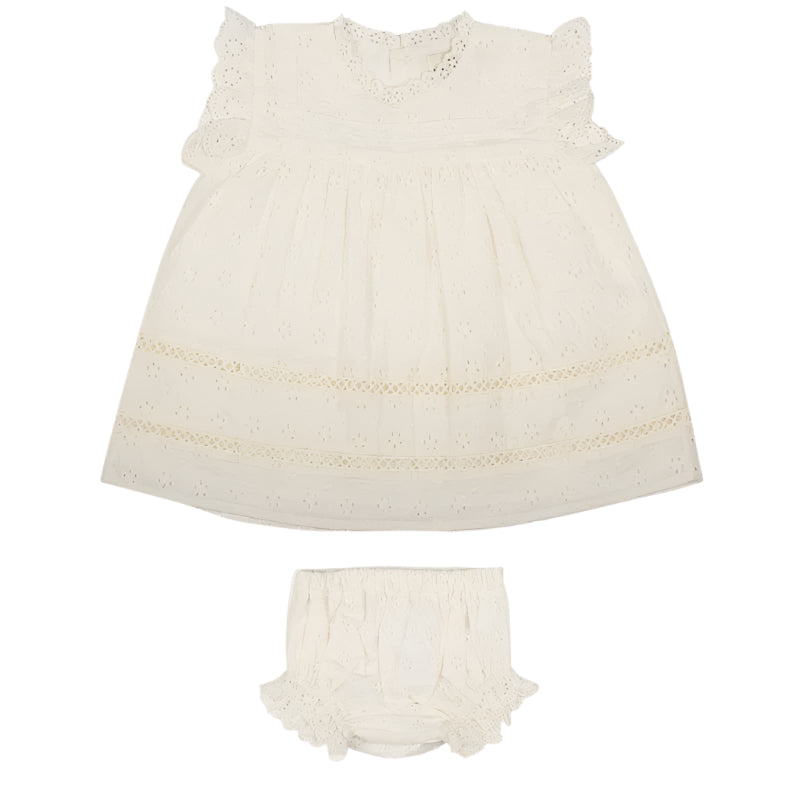 White Eyelet Ruffle Trim Infant Dress & Bloomer