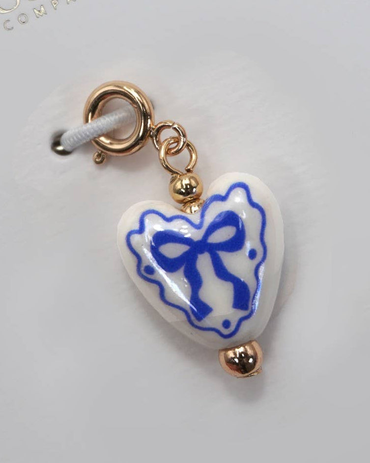 Charm-Porcelain Bow Cherry with Spring Ring Clasp