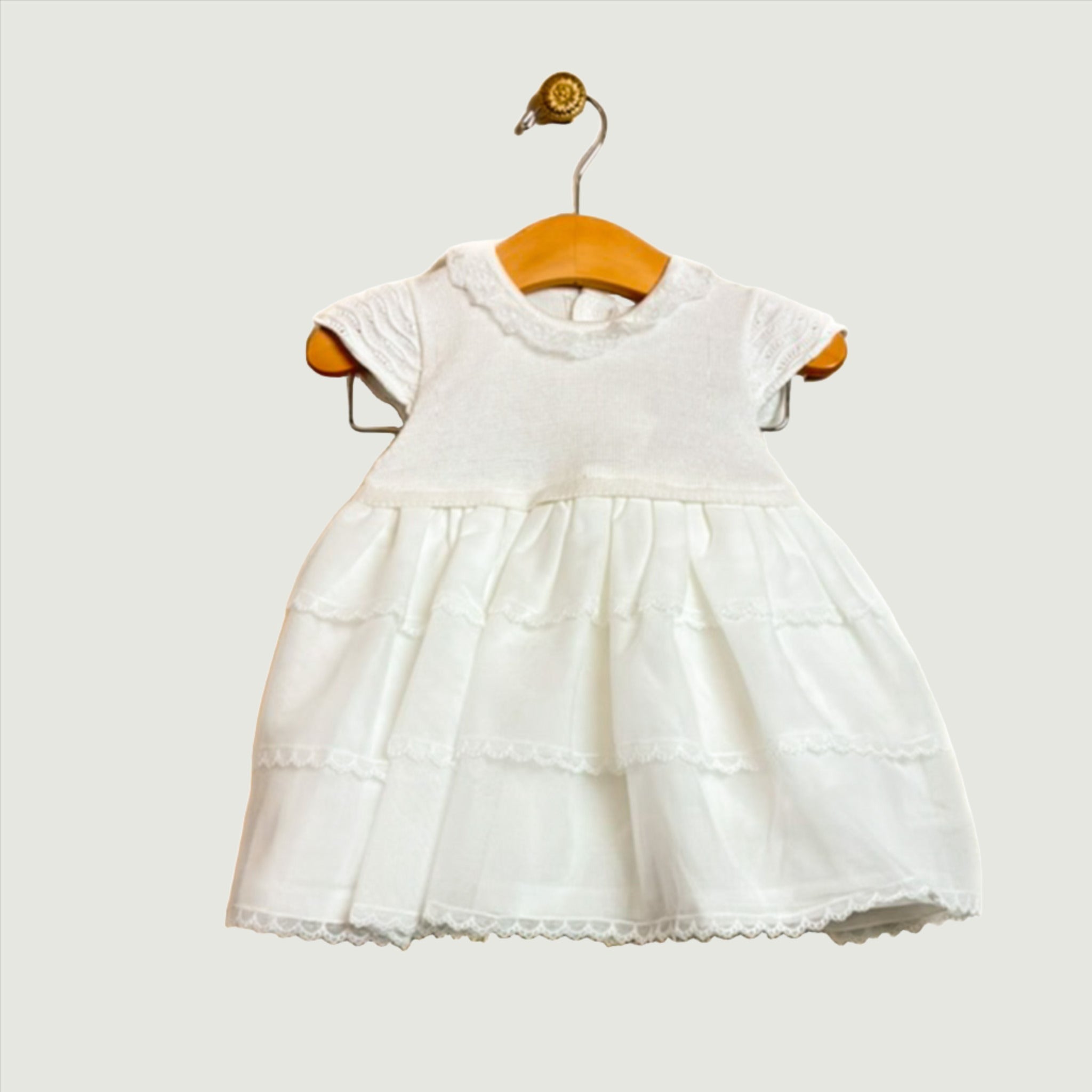 Girl's White Knit and Woven Layered Dress