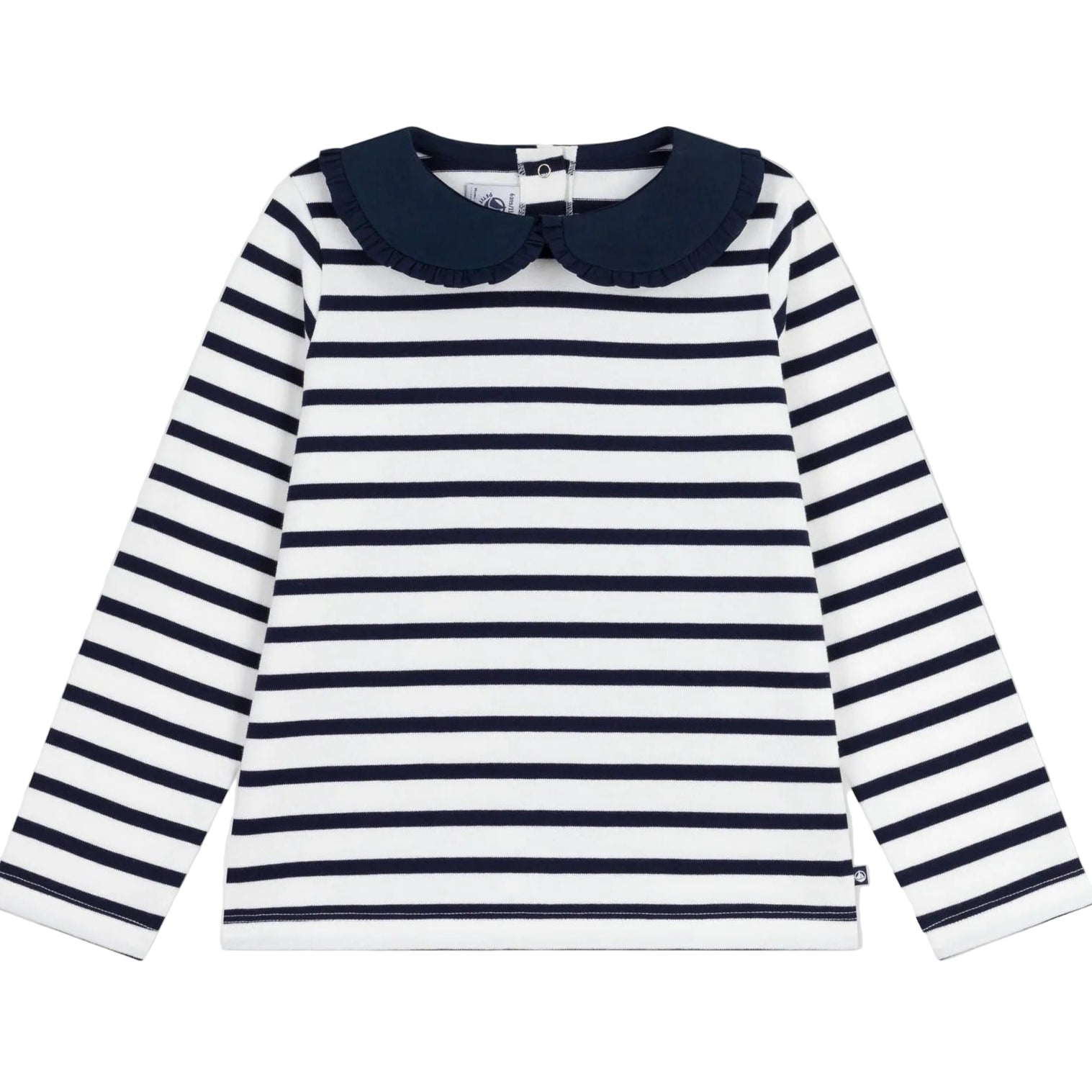 Girl's Petit Bateau Navy Stripe Collared Tee