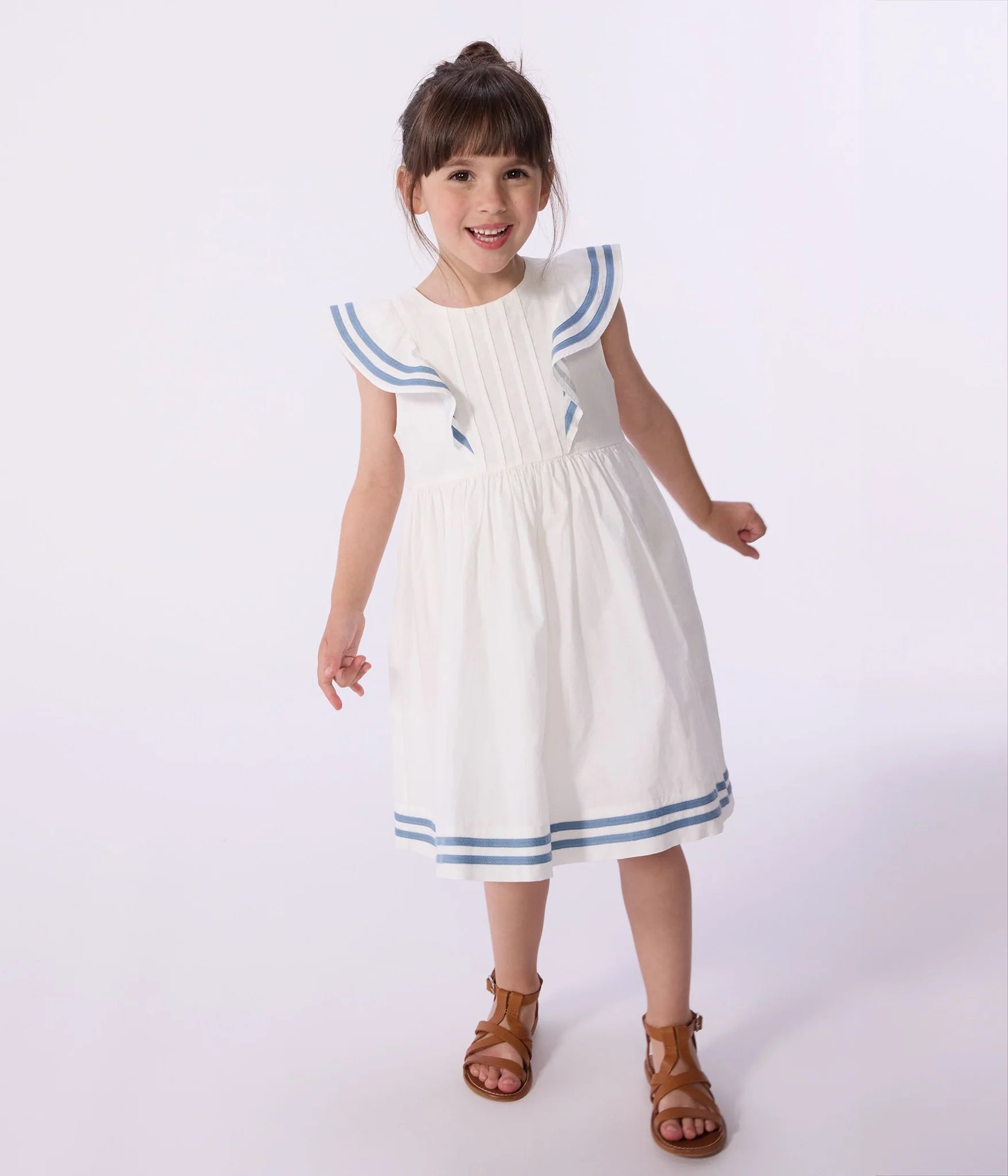 Petite Bateau White Blue Pinafore Dress