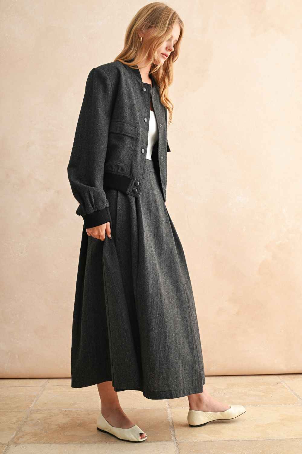 Charcoal Herringbone Bomber Jacket