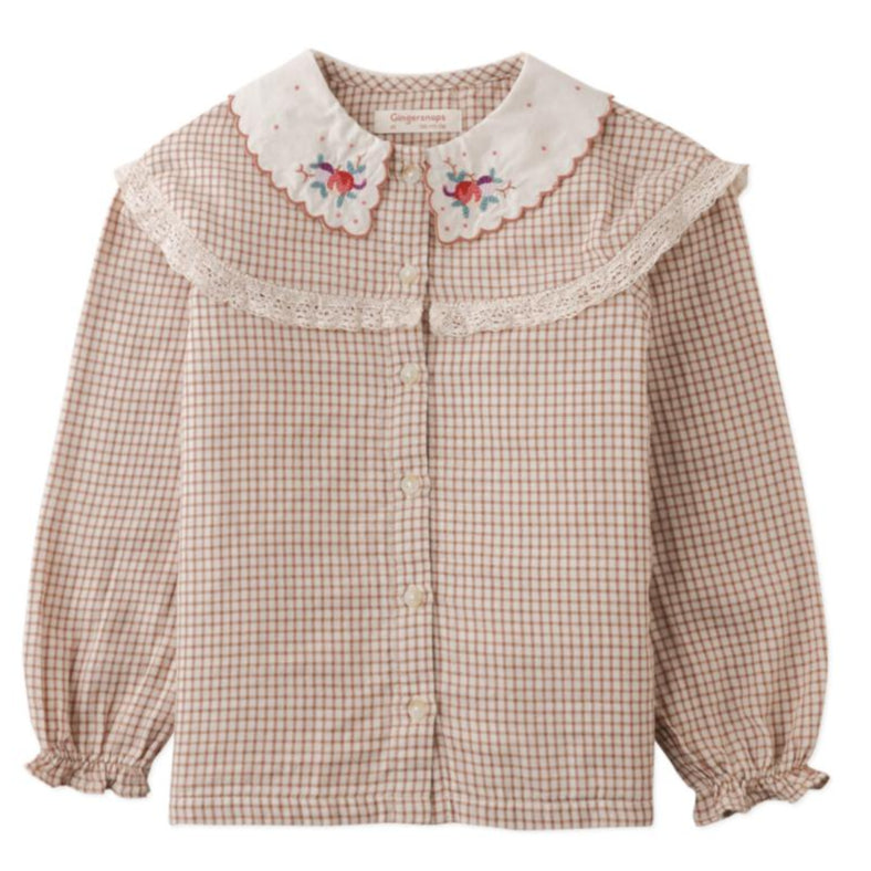 Girl's Bernadette Check Blouse Embroidered Collar