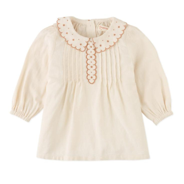 Mabel Cream Blouse Brown Embroidered Trim