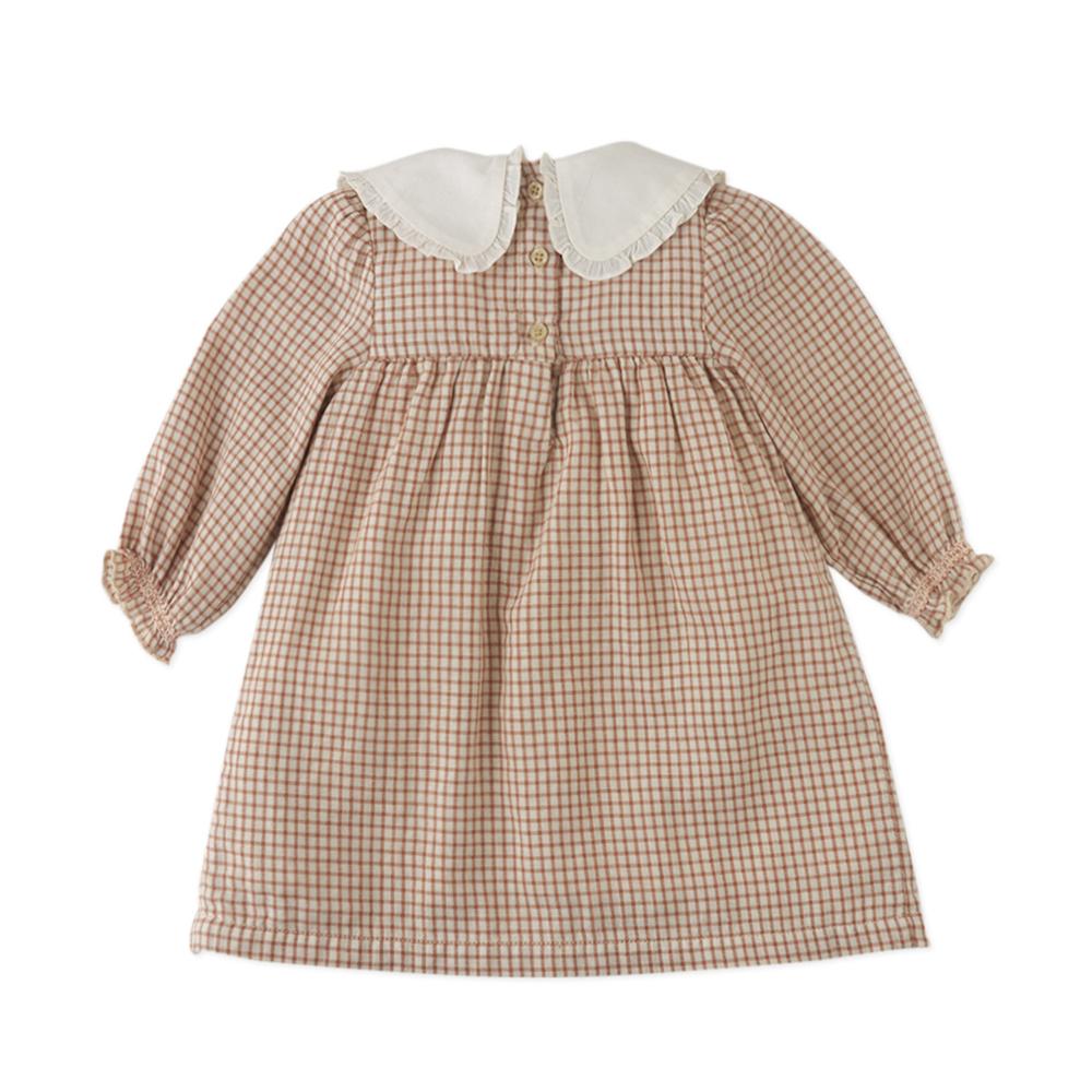Brown Check Smocked Dress