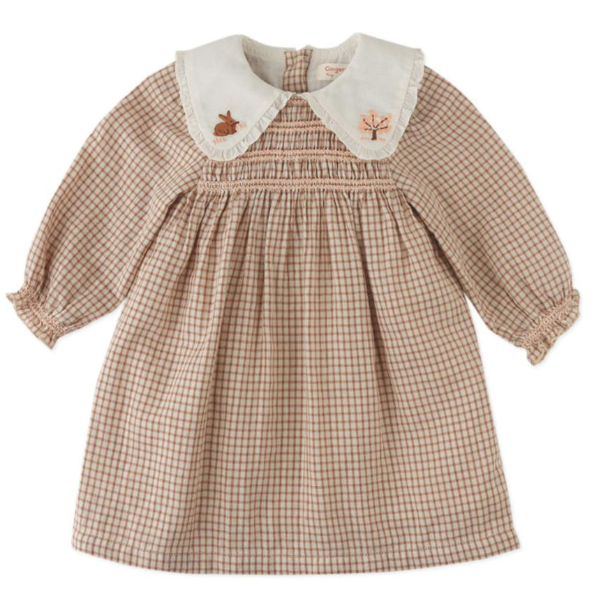 Brown Check Smocked Dress