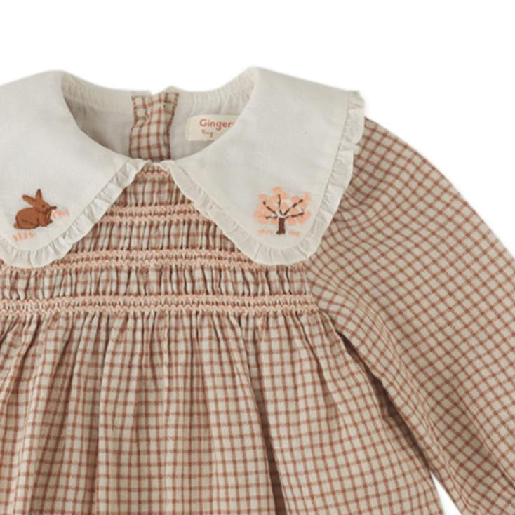 Brown Check Smocked Dress