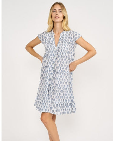 Mackenzie Grey Blue Block Print Dress