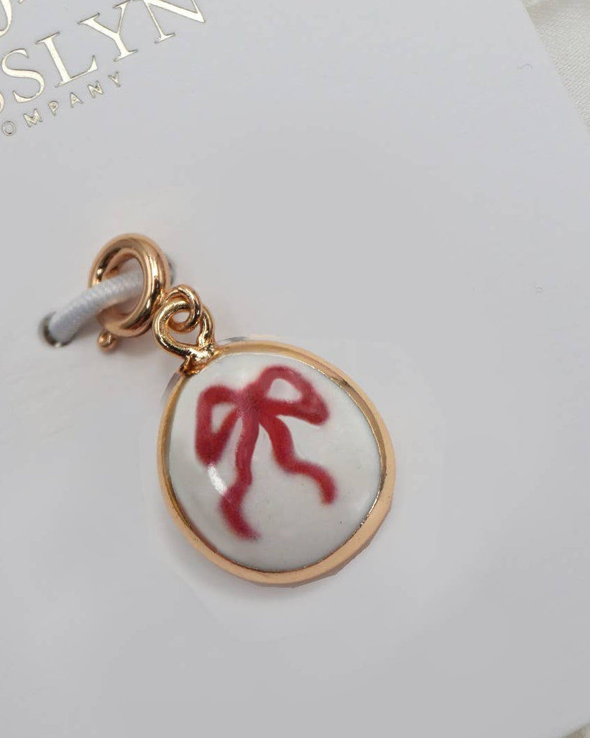 Charm-Porcelain Bow Cherry with Spring Ring Clasp