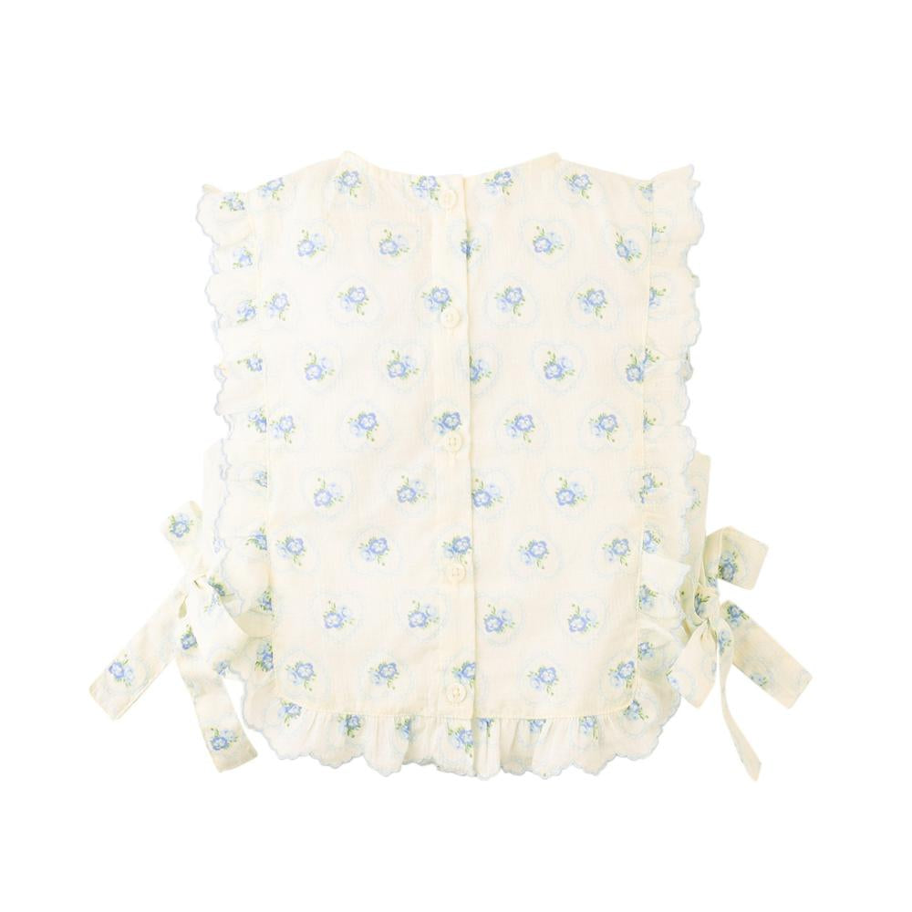 Blue Print Gathered Side Tie Top