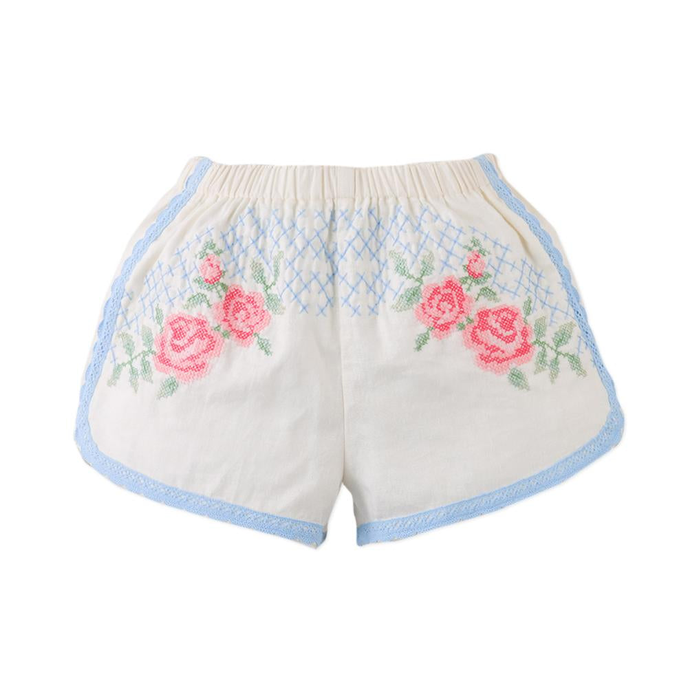 White Cross-stich Shorts