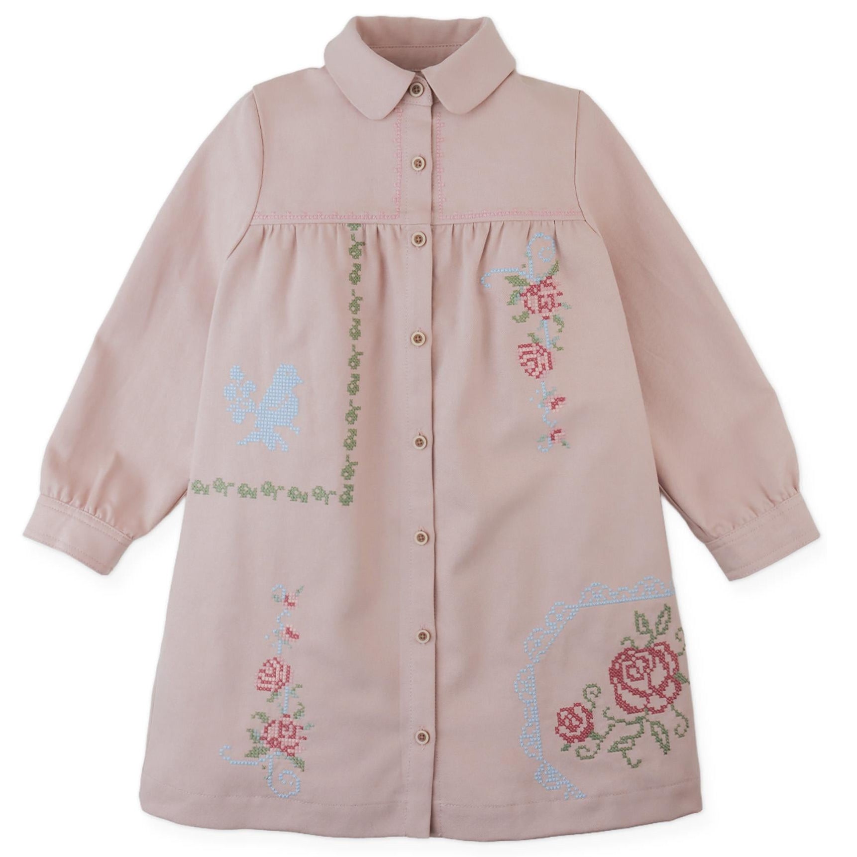 Pink Twill Cross Stitch Shirt Dress