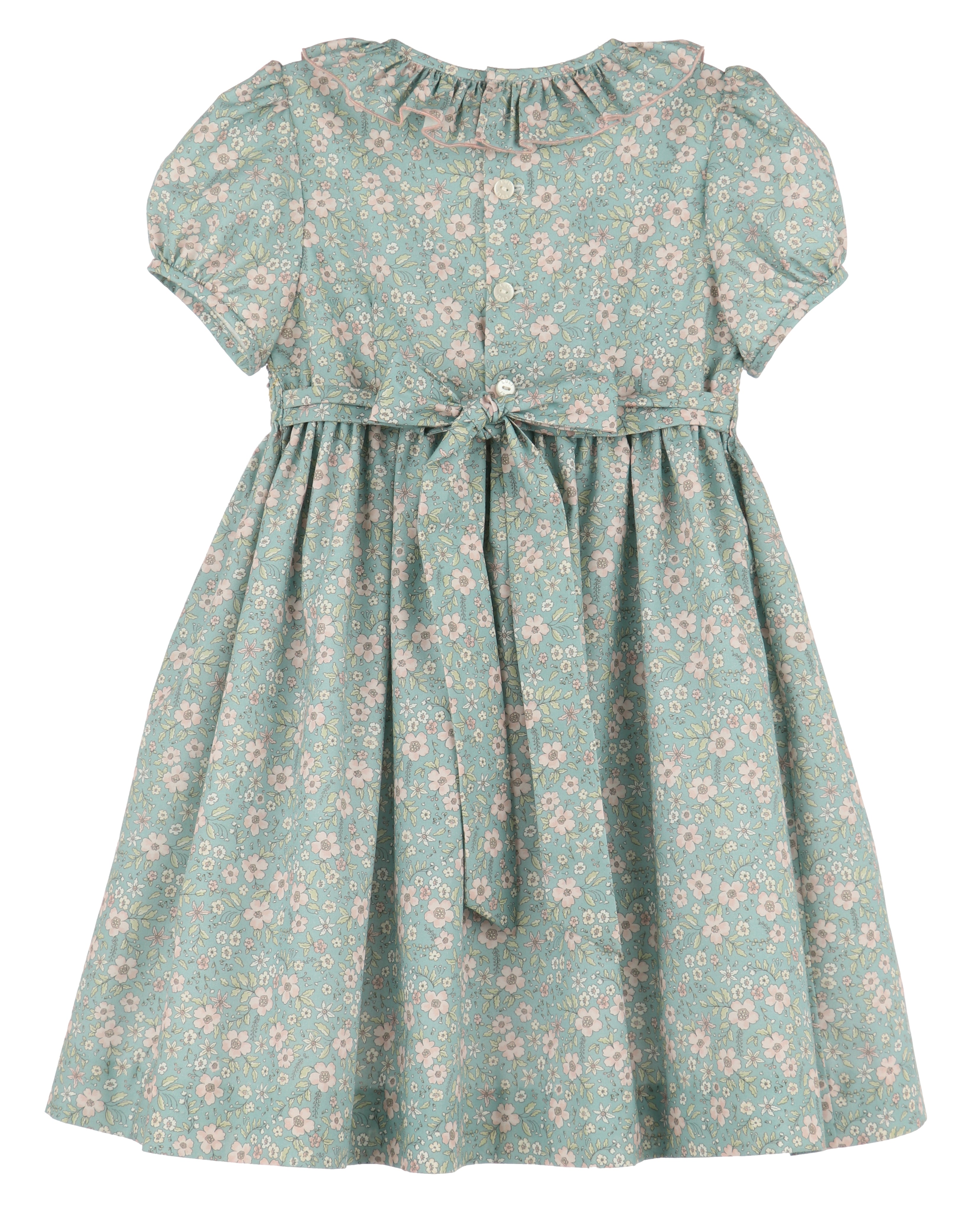Girl's Aqua Print Smocked Dress