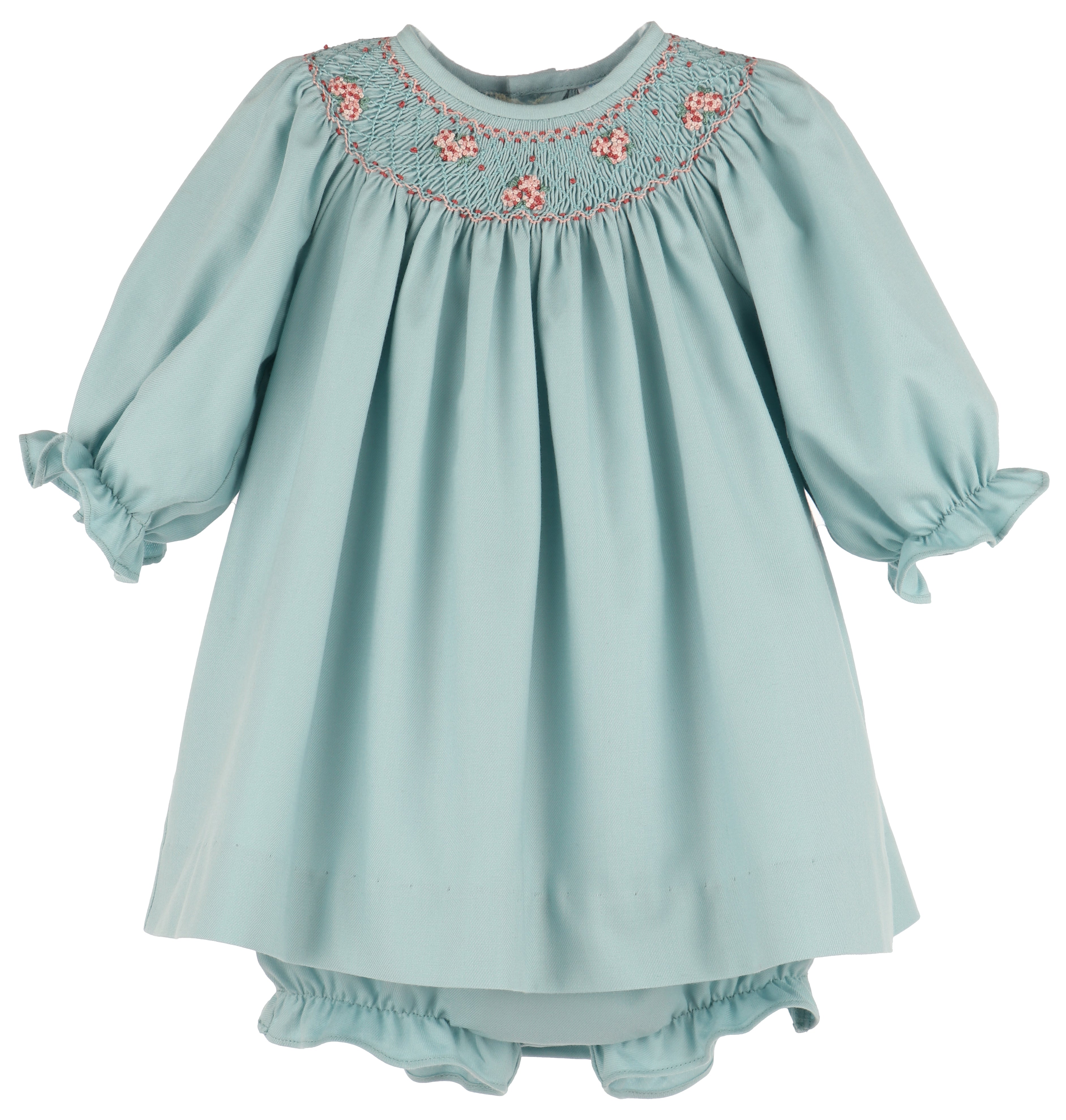 Aqua Twill Smocked Bishop Dress