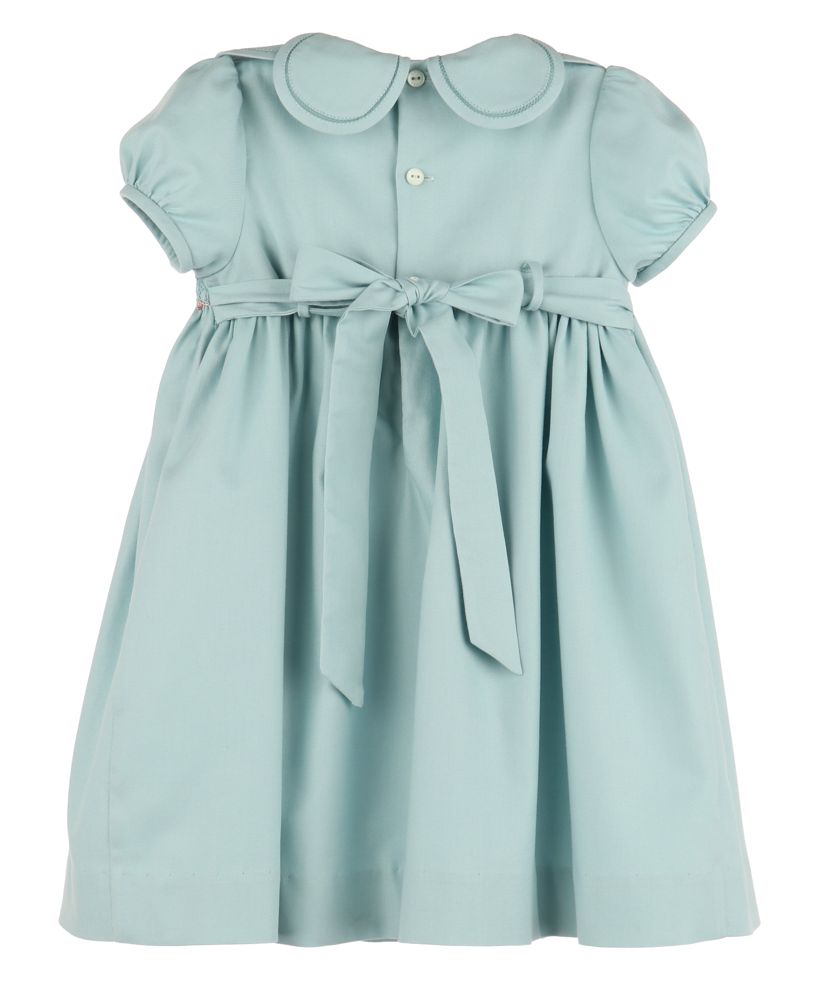 Girl's Aqua Twill Smocked Dress