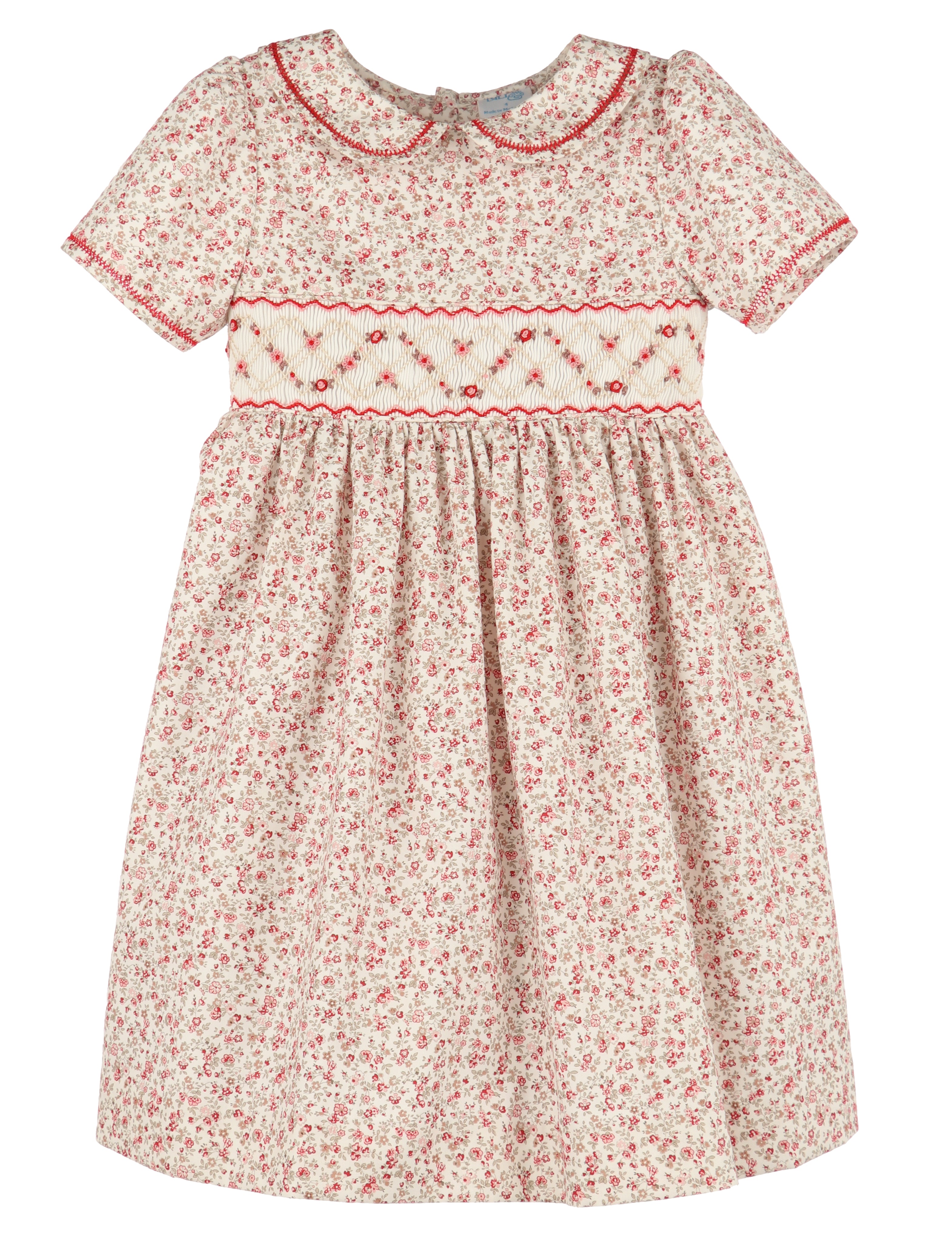 Girl's Mulberry Red Ditsy Smocked Dress