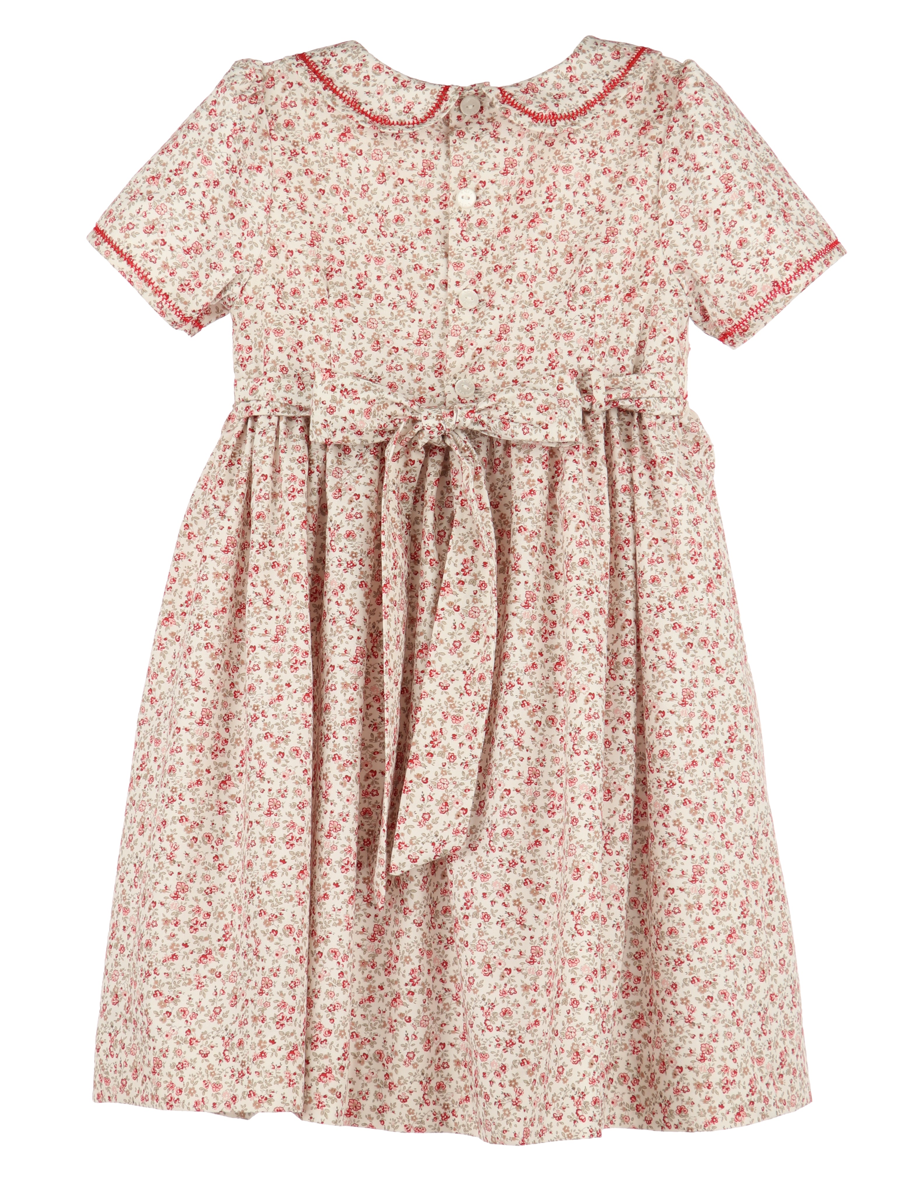 Girl's Mulberry Red Ditsy Smocked Dress