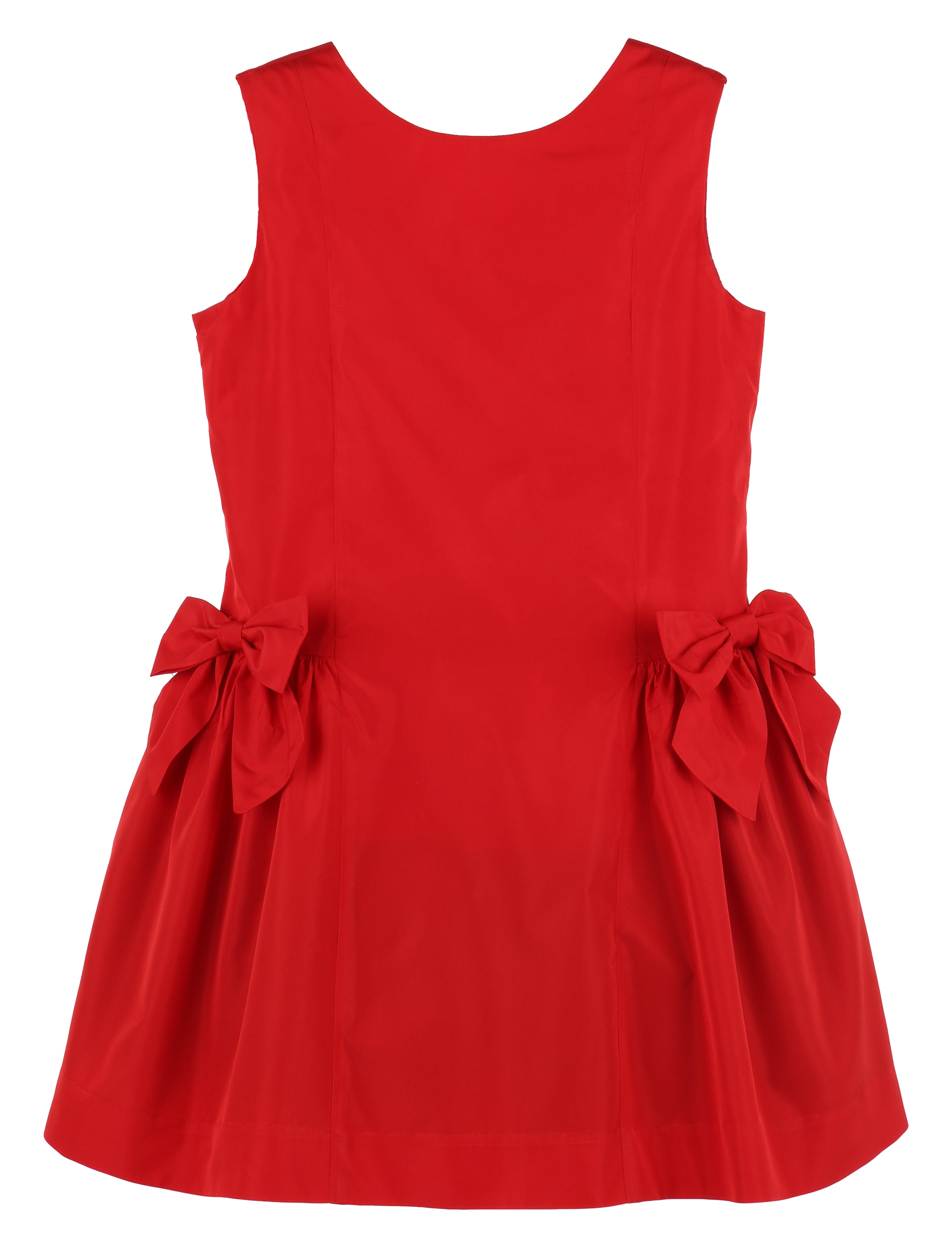 Girl's Red Solid Taffeta Dress Side Bows