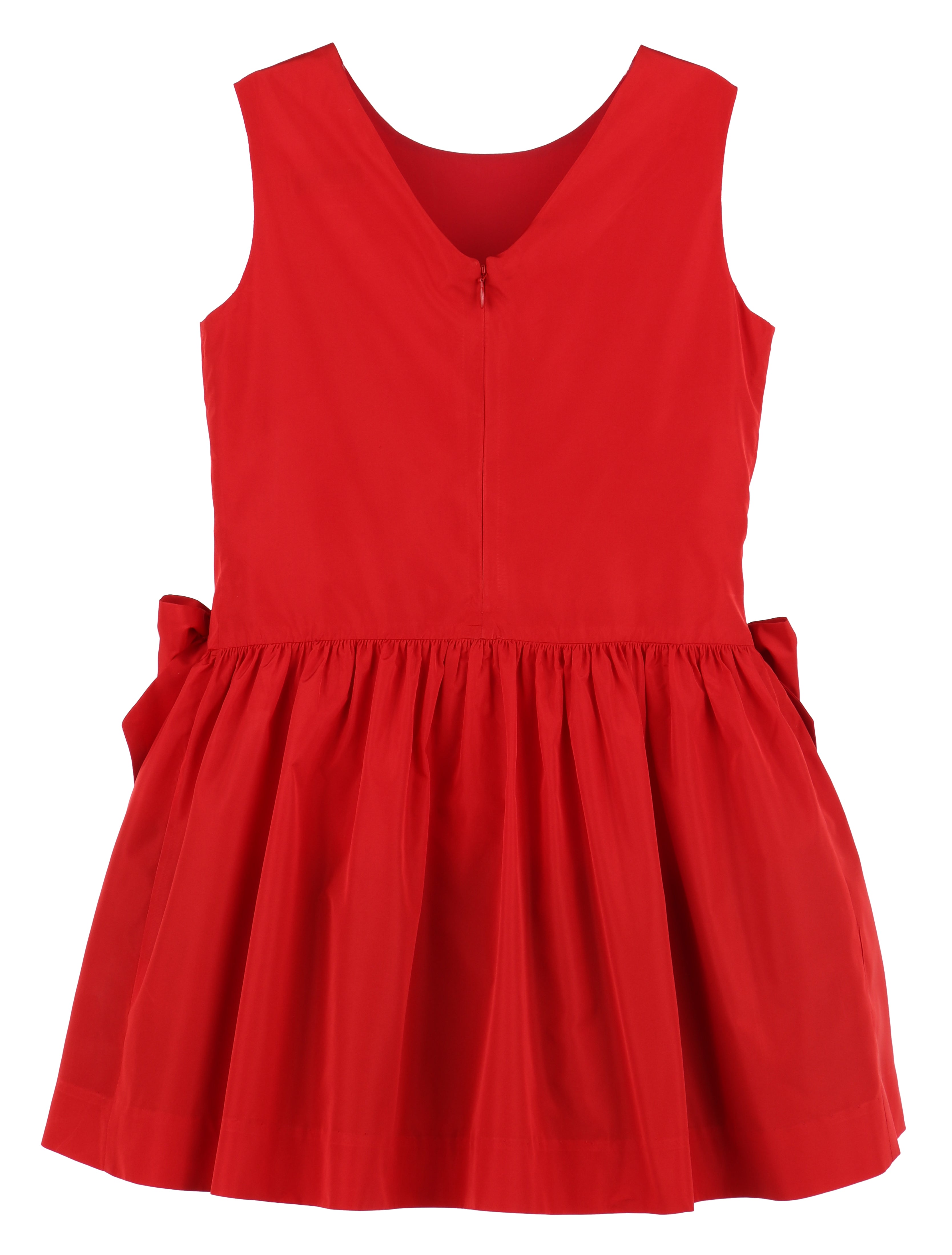 Girl's Red Solid Taffeta Dress Side Bows