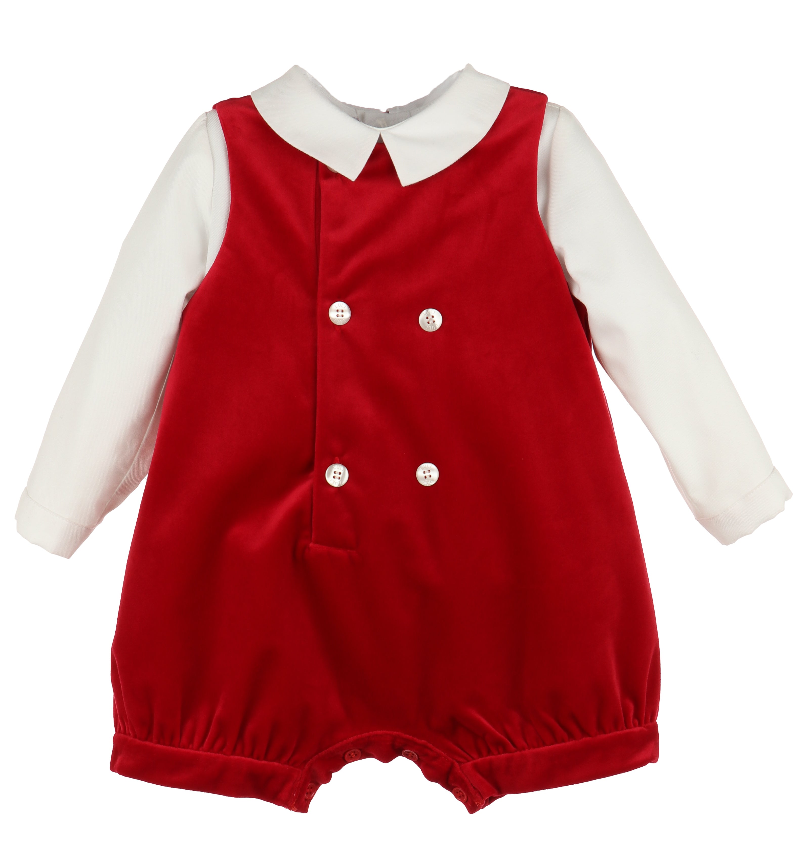 Boy's Red Velvet Double Button Romper