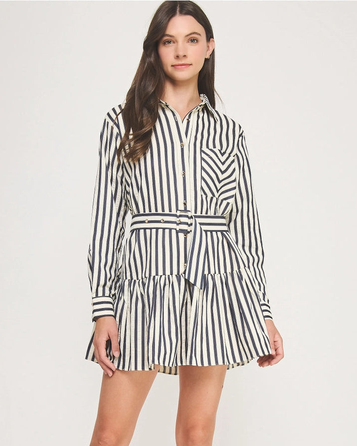 Dani Navy Stripe Mini Shirtdress