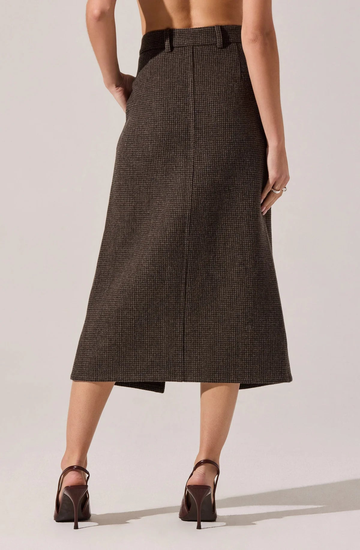 Rielle Brown Tweed Check A-line Skirt