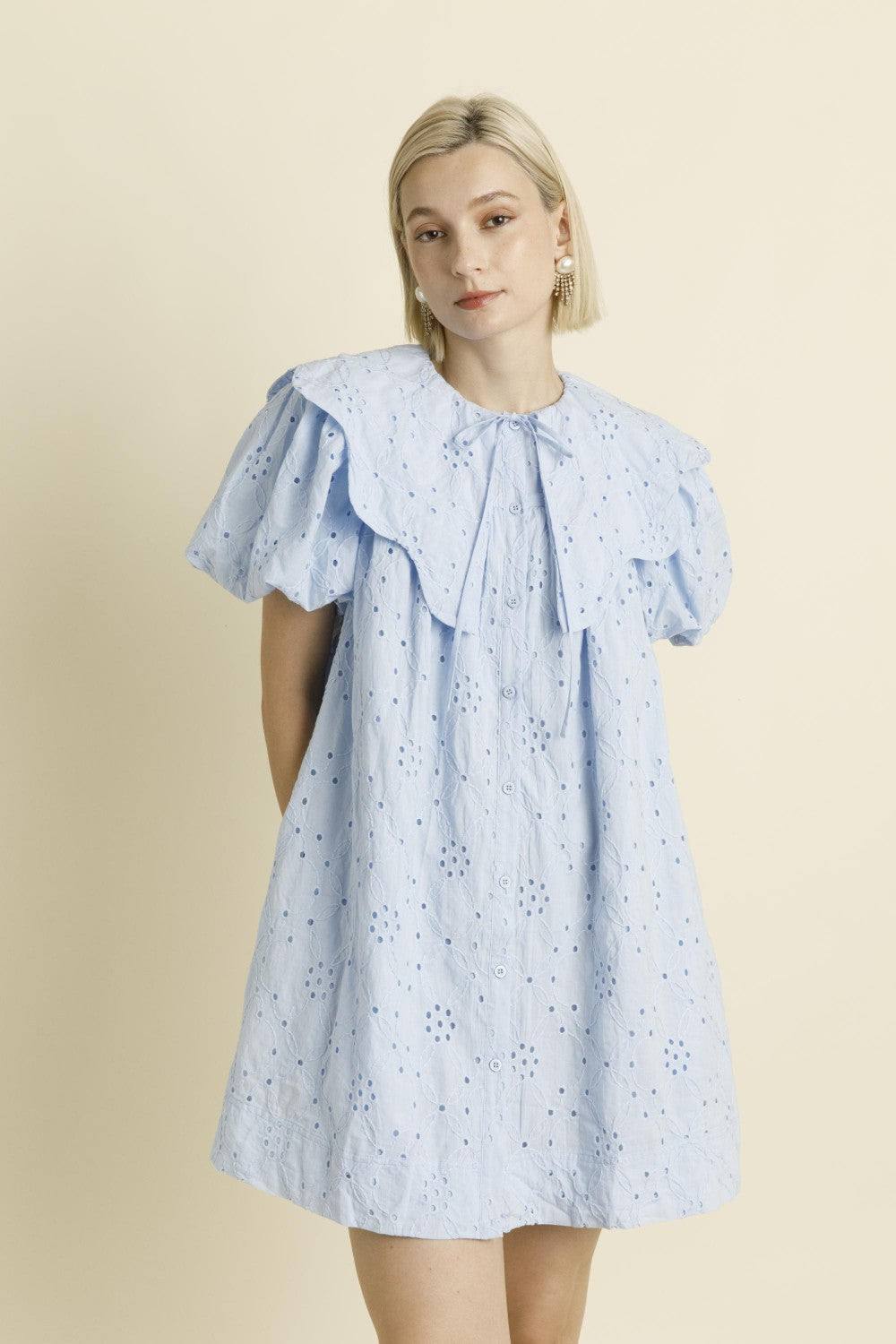 Perwinkle Blue Eyelet Collared Float Dress