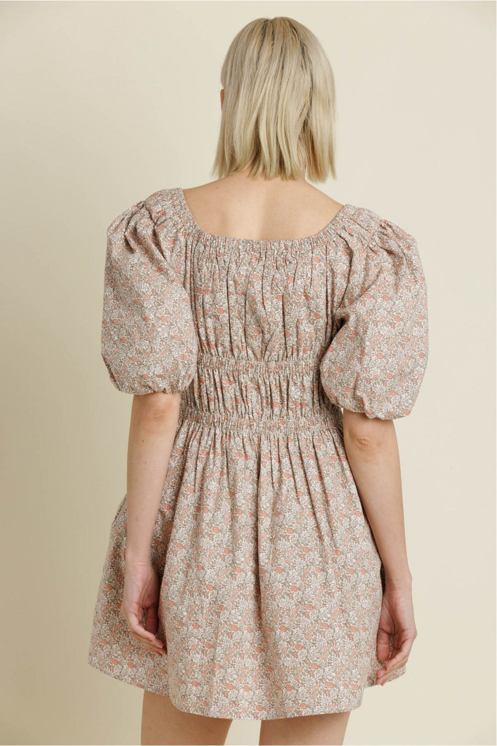 Belle Beige Floral Bow Mini Dress